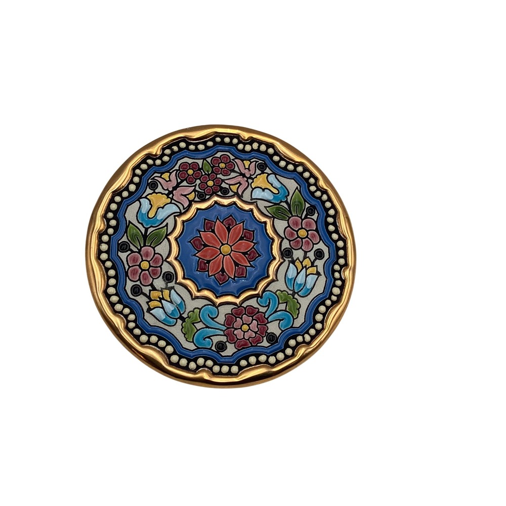 Cearco Spanish Ceramic Plate Hand Painted Enamel 24K Gold Leaf Floral 5.25 inch